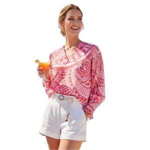 Tuckernuck Sail To Sable Silk Cotton Long Sleeve Kalidascope Blouse Sz S Top